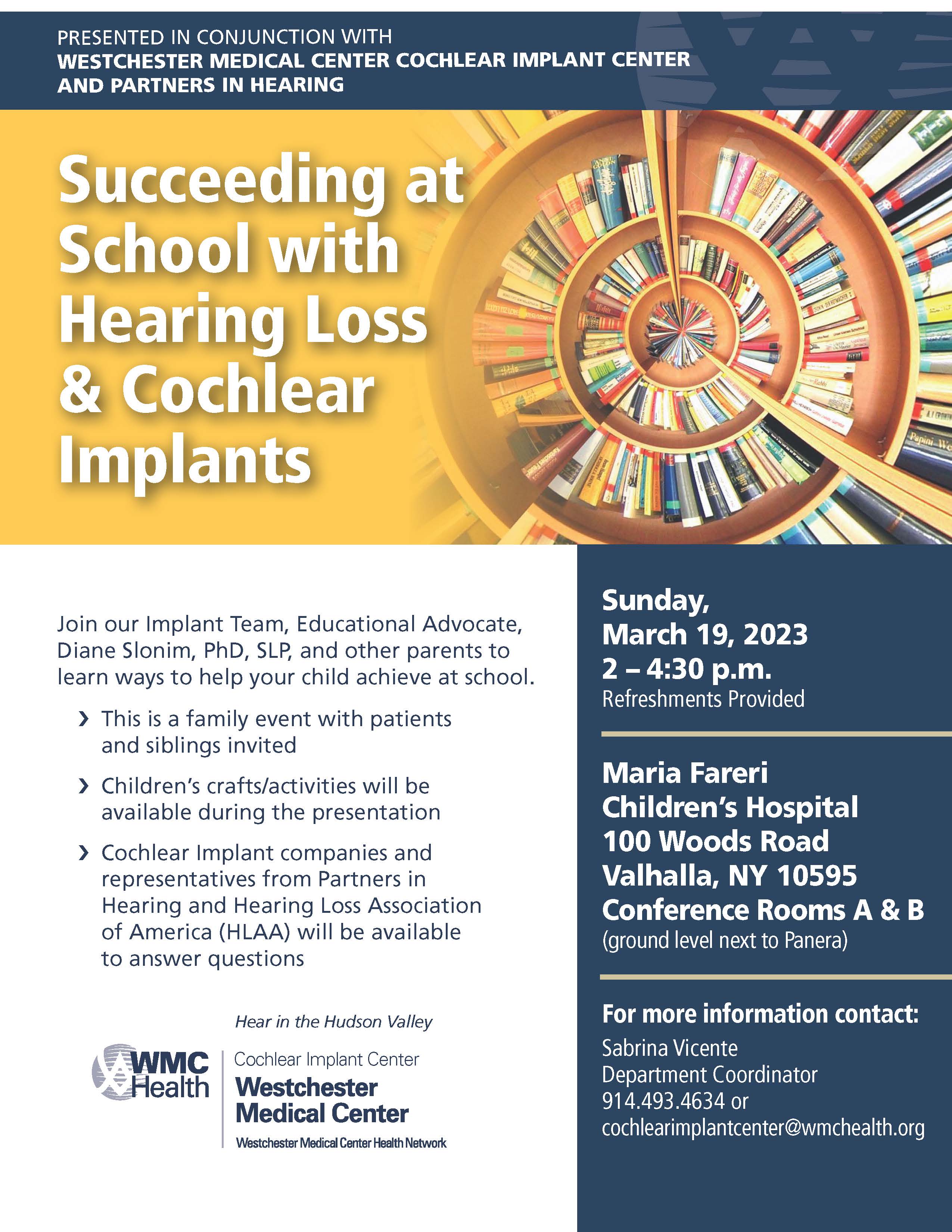 Succeeding at School with Hearing Loss and Cochlear Implants, Sunday March 19, 2 p.m.