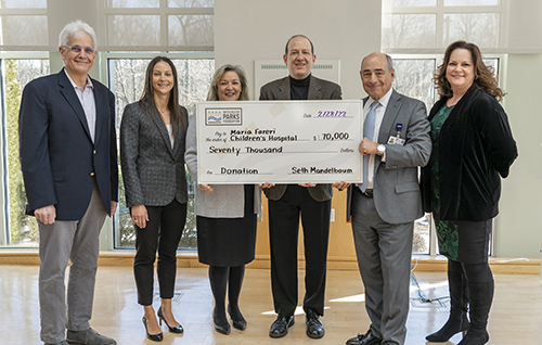 Westchester Parks Foundation (WPF); Christine LaPorta, Deputy Executive Director WPF; Jane Solnick, Vice Chair WPF; Seth Mandelbaum, Chair WPF; Michael Israel, President and CEO, WMCHealth; Nicole Lucas, RN, Vice President, Patient Care Services, Maria Fareri Children's Hospital